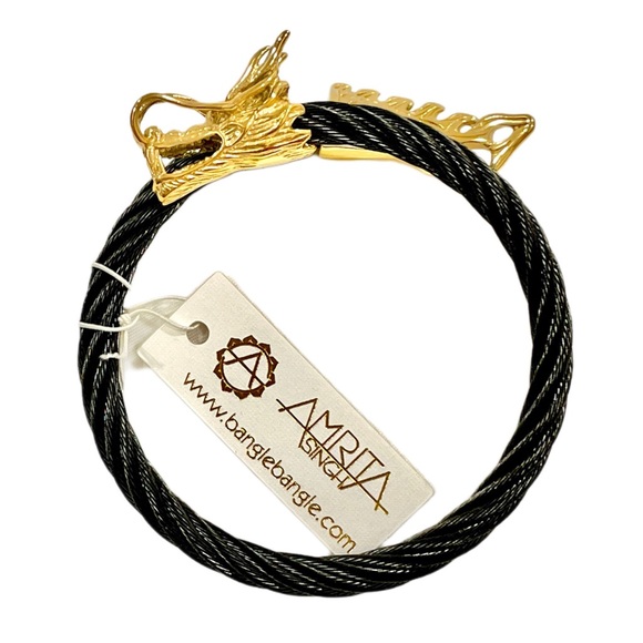 AMRITA SINGH Dragon Moon Bangle Bracelet Black/Gold for Good Luck Feng Shui - Picture 1 of 11